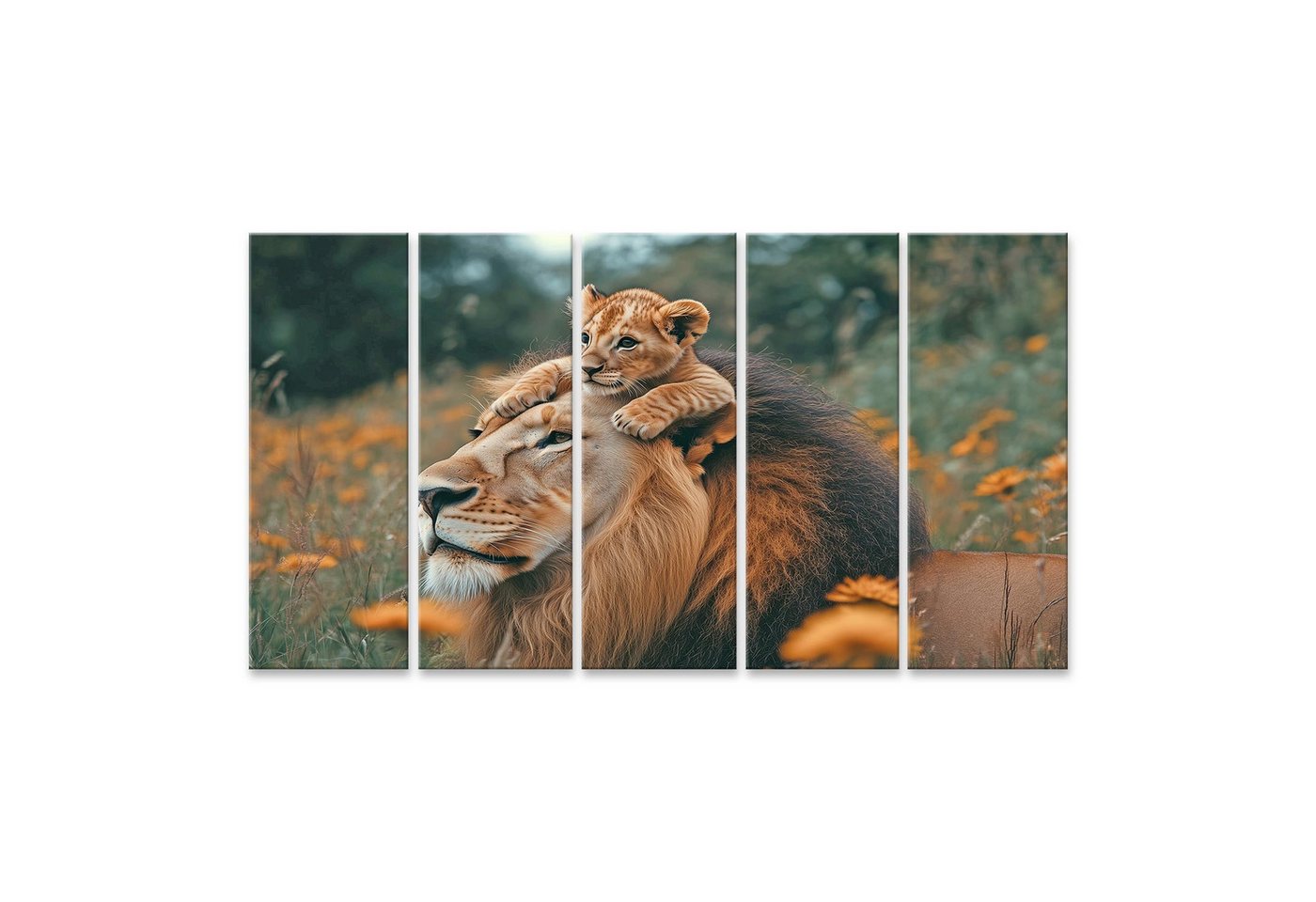 islandburner Leinwandbild Löwe mit Löwenjungem in der Natur von islandburner