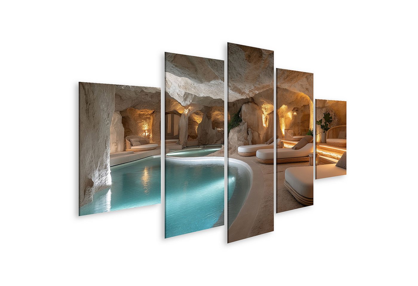 islandburner Leinwandbild Luxuriöse Höhlen Spa mit beleuchteten Pools und Ruhebereichen Wandbild islandburner Leinwandbild Luxuriöse Höhlen Spa mit beleuchteten Pools und Ruhebereichen Wandbild von islandburner