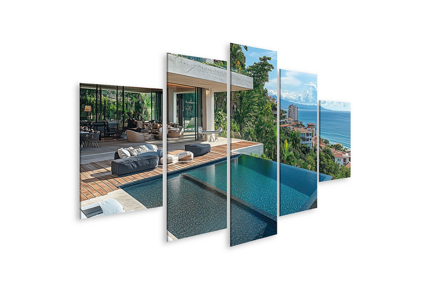 islandburner Leinwandbild Luxuriöses Strandhaus mit Infinity Pool und Meerblick Wandbild islandburner Leinwandbild Luxuriöses Strandhaus mit Infinity Pool und Meerblick Wandbild von islandburner