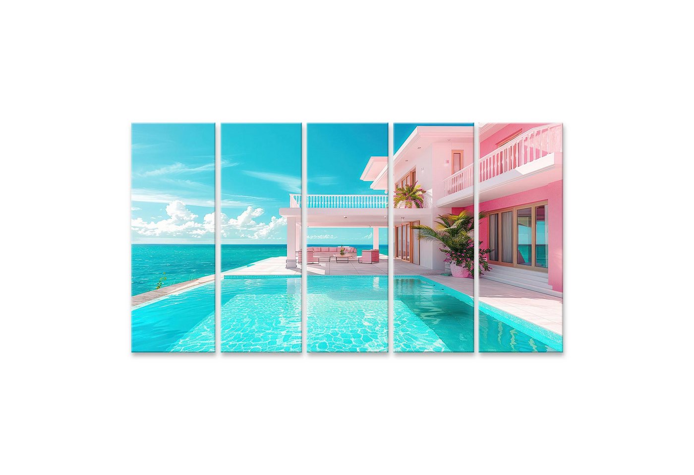 islandburner Leinwandbild Luxuriöses Wandbild einer modernen Villa mit opulentem Garten und Pool von islandburner