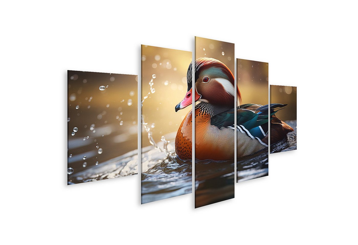 islandburner Leinwandbild Mandarin Enten Spielen Teich Wildlife Tiere KI Mandarin Ente Bilder von islandburner