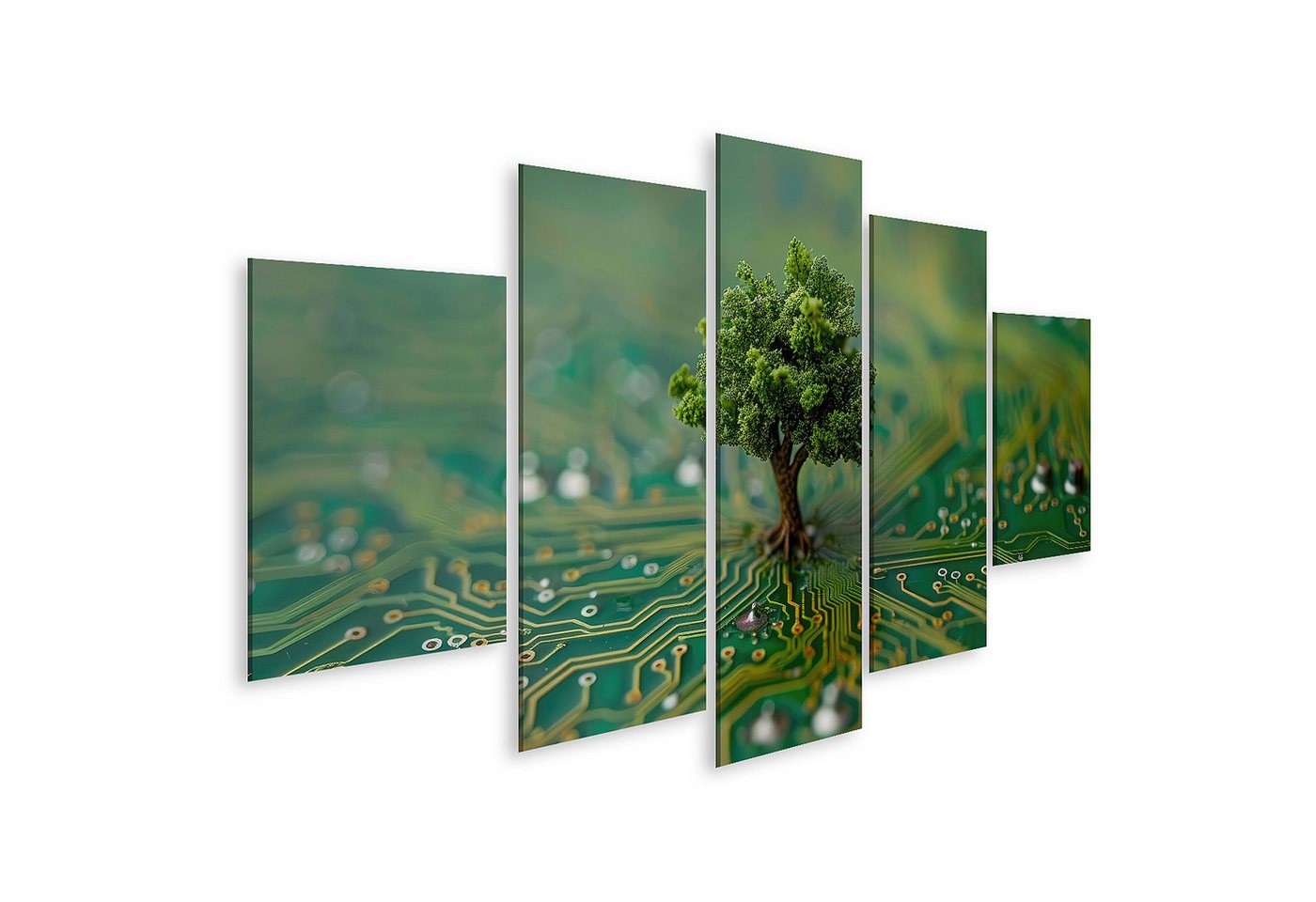 islandburner Leinwandbild Miniaturbaum auf Schaltplatte: Symbiose aus Natur und Technologie Wohn von islandburner