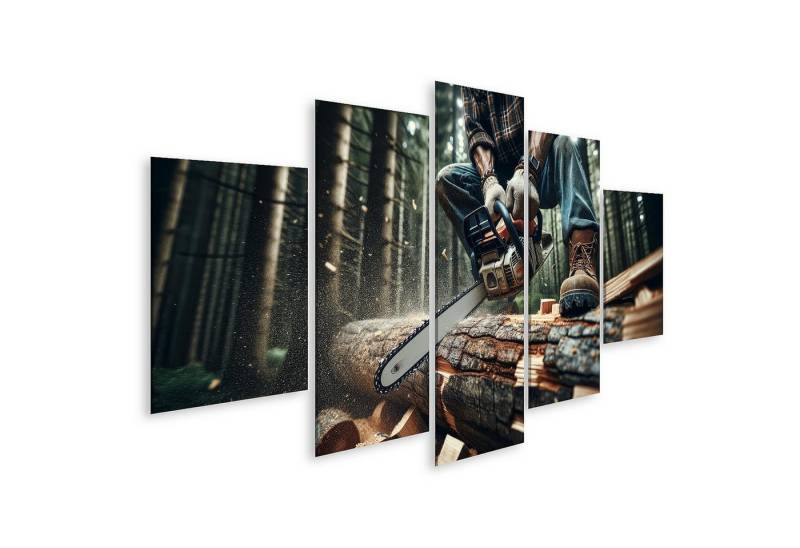 islandburner Leinwandbild Nahaufnahme eines Holzfällers beim Sägen eines Baumstamms mit Kettensä islandburner Leinwandbild Nahaufnahme eines Holzfällers beim Sägen eines Baumstamms mit Kettensä von islandburner