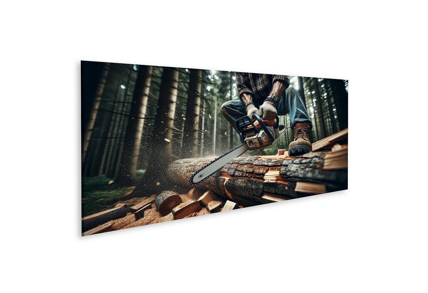 islandburner Leinwandbild Nahaufnahme eines Holzfällers beim Sägen eines Baumstamms mit Kettensä islandburner Leinwandbild Nahaufnahme eines Holzfällers beim Sägen eines Baumstamms mit Kettensä von islandburner