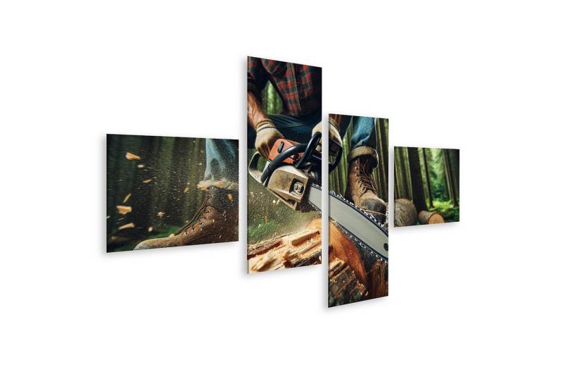 islandburner Leinwandbild Nahaufnahme eines Holzfällers beim Sägen eines Baumstamms von islandburner