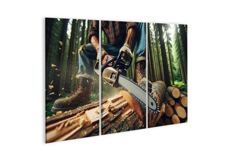 islandburner Leinwandbild Nahaufnahme eines Holzfällers beim Sägen eines Baumstamms von islandburner