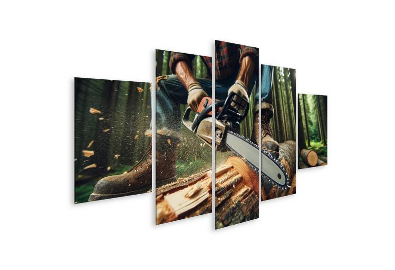 islandburner Leinwandbild Nahaufnahme eines Holzfällers beim Sägen eines Baumstamms von islandburner