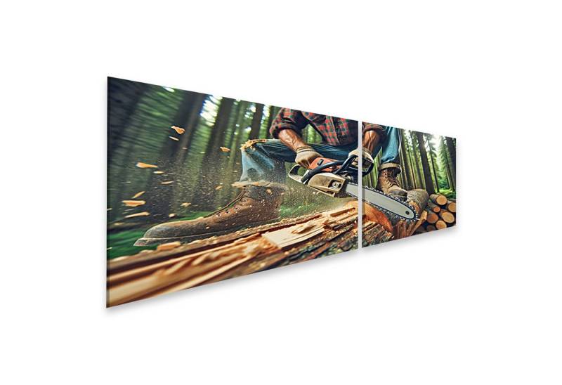 islandburner Leinwandbild Nahaufnahme eines Holzfällers beim Sägen eines Baumstamms von islandburner