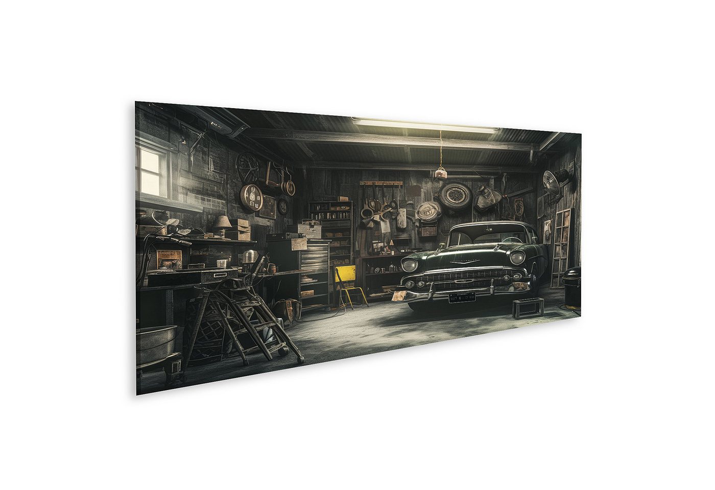 islandburner Leinwandbild Oldtimer Werkstatt Charme Im Retro Garage Ambiente Wandbild von islandburner