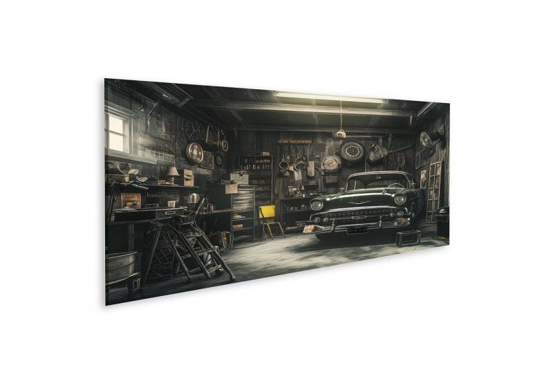islandburner Leinwandbild Oldtimer Werkstatt Charme Im Retro Garage Ambiente Wandbild von islandburner
