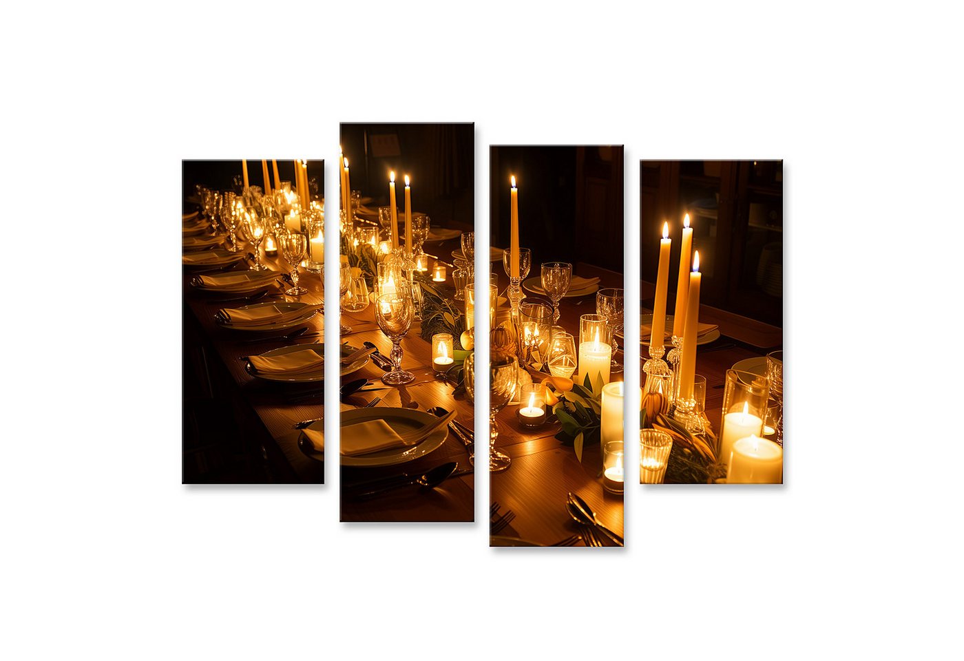islandburner Leinwandbild Opulenter Tisch, romantisch mit Kerzen und edlem Geschirr arrangiert E von islandburner