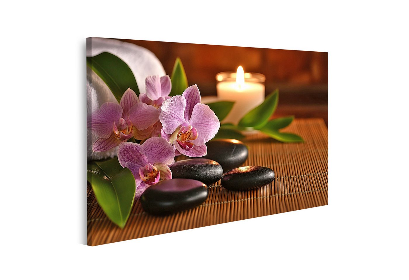 islandburner Leinwandbild Orchideen Kerze und Steine Spa Stimmung Wandbild islandburner Leinwandbild Orchideen Kerze und Steine Spa Stimmung Wandbild von islandburner