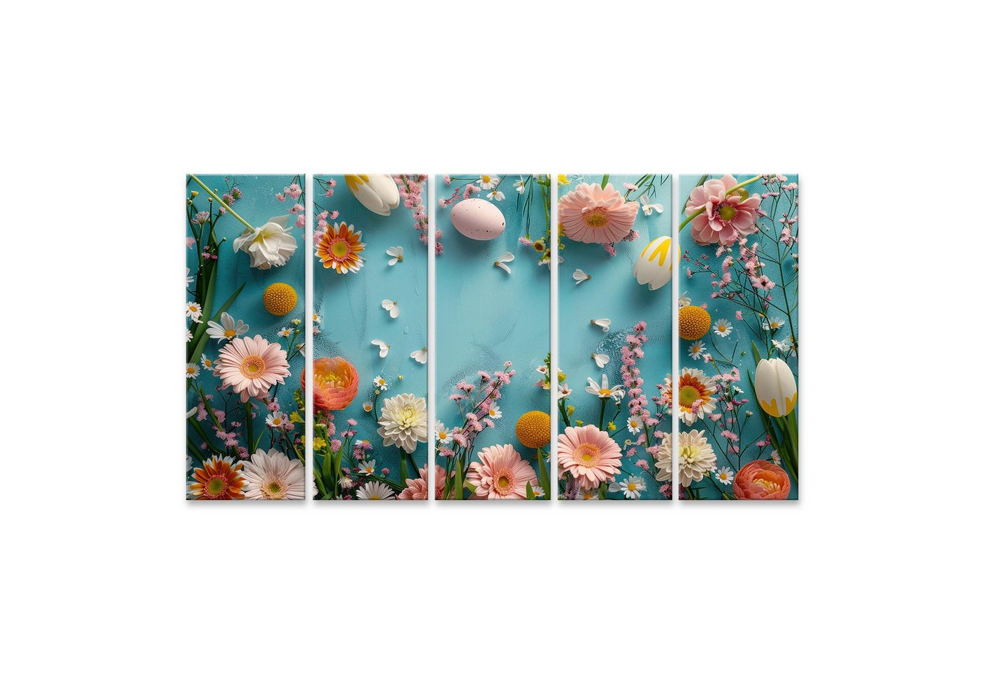 islandburner Leinwandbild Ostern-Hintergrundbild mit prächtigen Frühlingsblumen und bunten Oster von islandburner