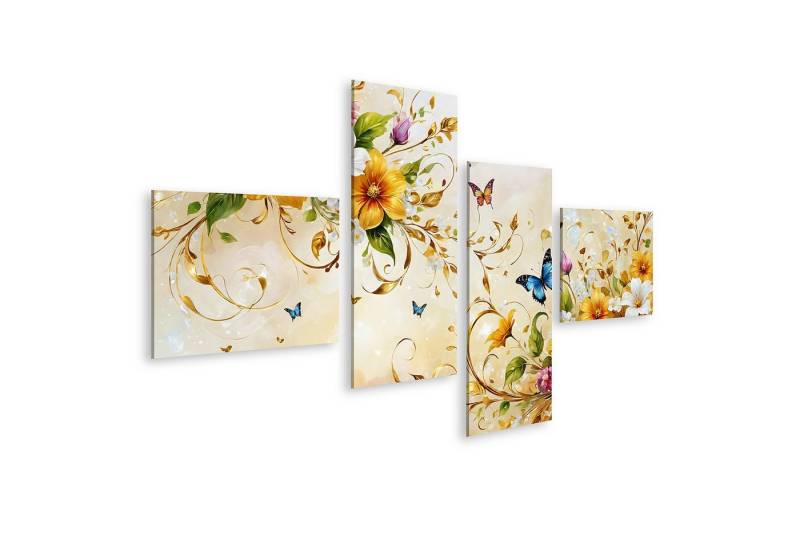 islandburner Leinwandbild Prachtvolle Tapete mit Blumenschmetterlings-Motiv neben einer Vase Woh von islandburner