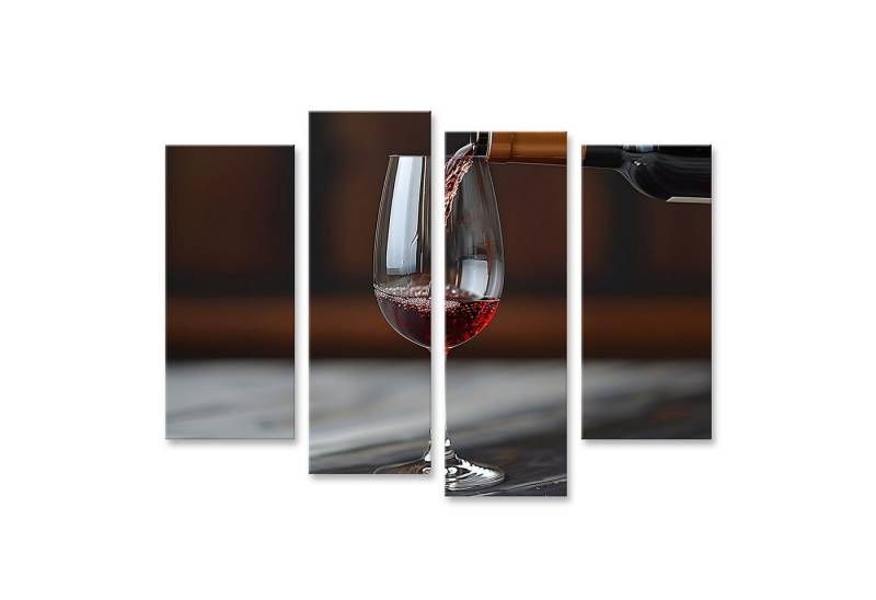 islandburner Leinwandbild Rotwein, der elegant aus einer Flasche in ein klares Weinglas flieät W von islandburner