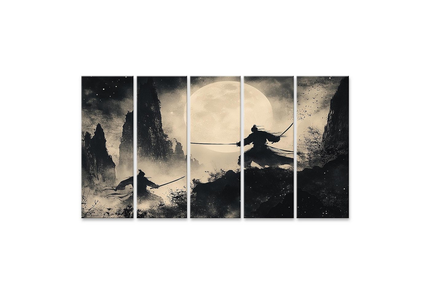 islandburner Leinwandbild Samurai Duell im Mondschein Abenteuer Wandbild von islandburner