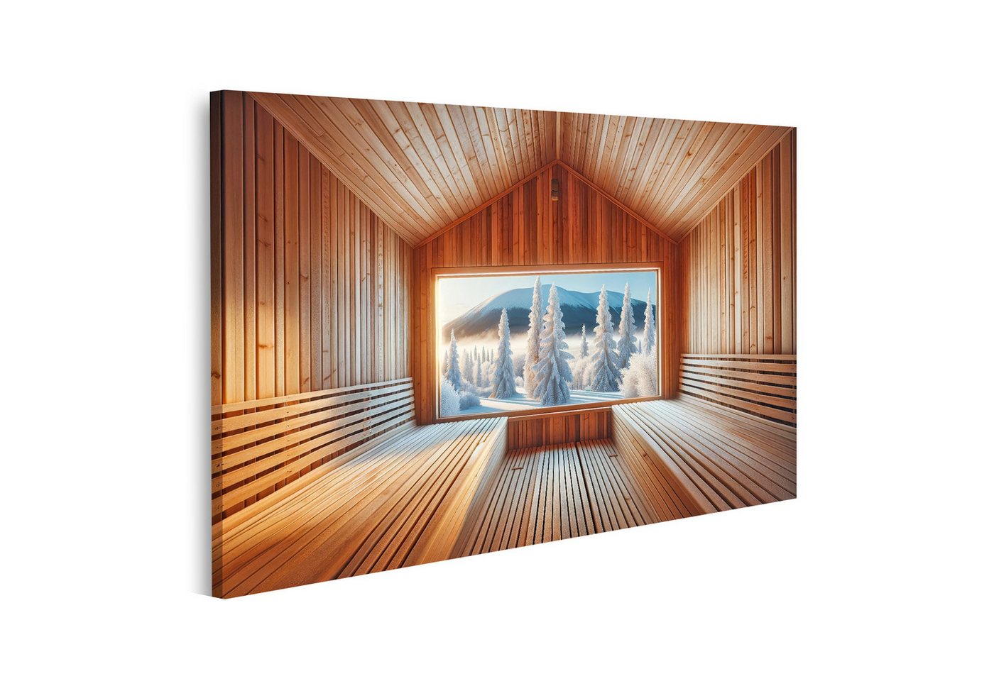 islandburner Leinwandbild Sauna Ausblick auf Winterzauber - Stille Schönheit im Schneeglanz von islandburner