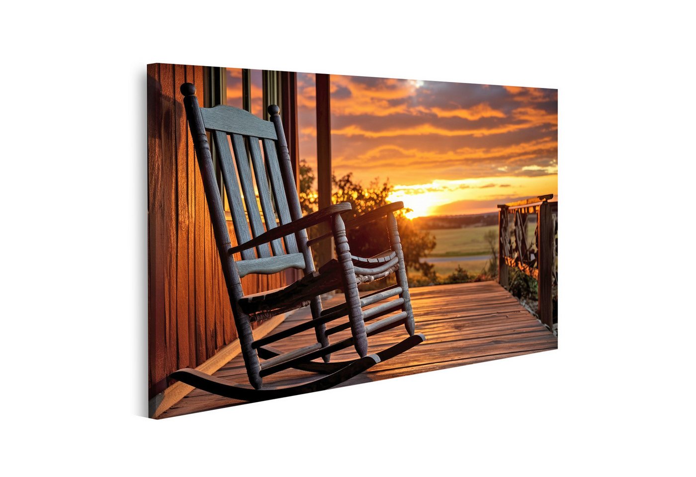 islandburner Leinwandbild Schaukelstuhl auf der Veranda bei untergehender Sonne Bilder von islandburner