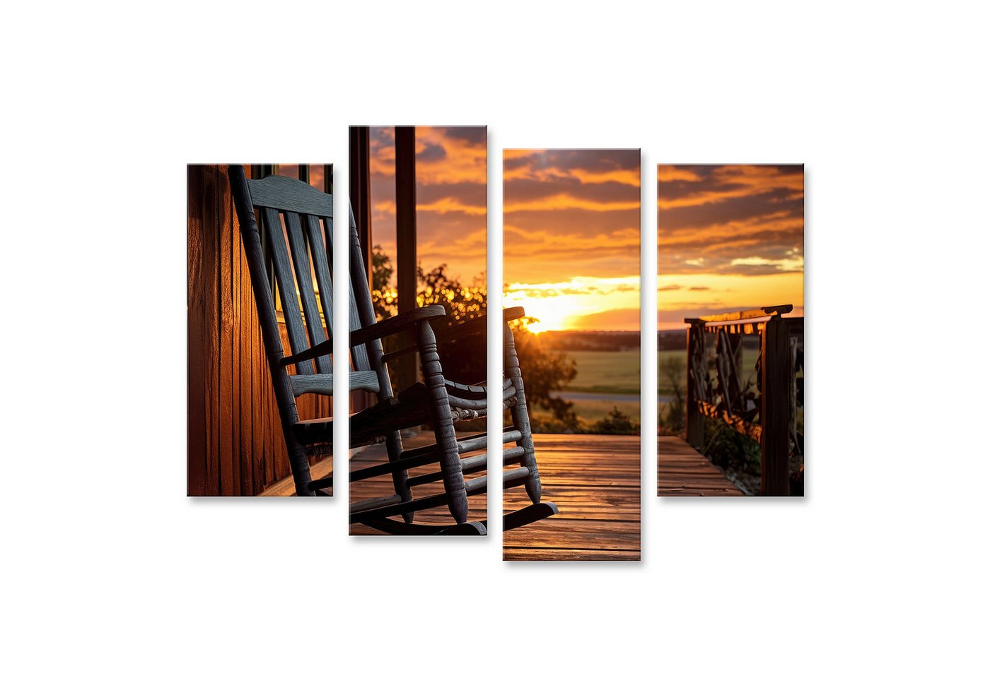 islandburner Leinwandbild Schaukelstuhl auf der Veranda bei untergehender Sonne Bilder von islandburner