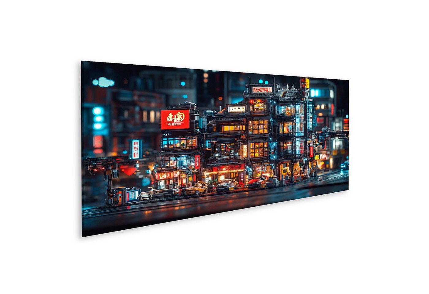 islandburner Leinwandbild Stadt bei Nacht mit beleuchteten Gebäuden und neonbeleuchteten Schild islandburner Leinwandbild Stadt bei Nacht mit beleuchteten Gebäuden und neonbeleuchteten Schild von islandburner