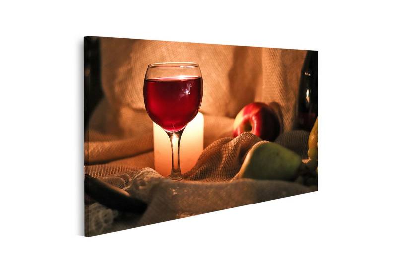 islandburner Leinwandbild Stillleben Glas Rotwein Kerzenlicht Hinter Tisch Halb Frücht Bilder von islandburner