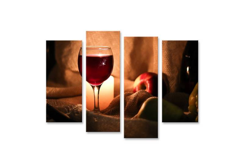 islandburner Leinwandbild Stillleben Glas Rotwein Kerzenlicht Hinter Tisch Halb Frücht Bilder von islandburner