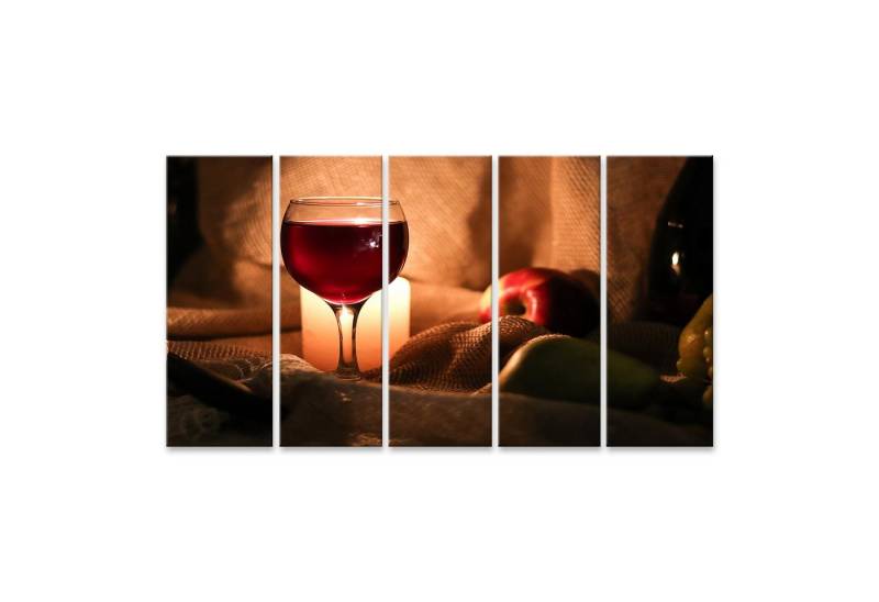 islandburner Leinwandbild Stillleben Glas Rotwein Kerzenlicht Hinter Tisch Halb Frücht Bilder von islandburner