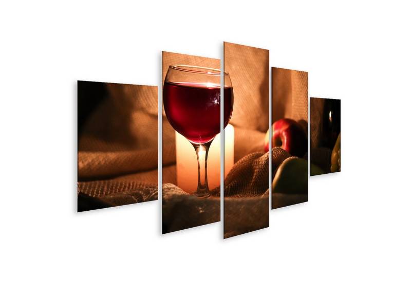 islandburner Leinwandbild Stillleben Glas Rotwein Kerzenlicht Hinter Tisch Halb Frücht Bilder von islandburner