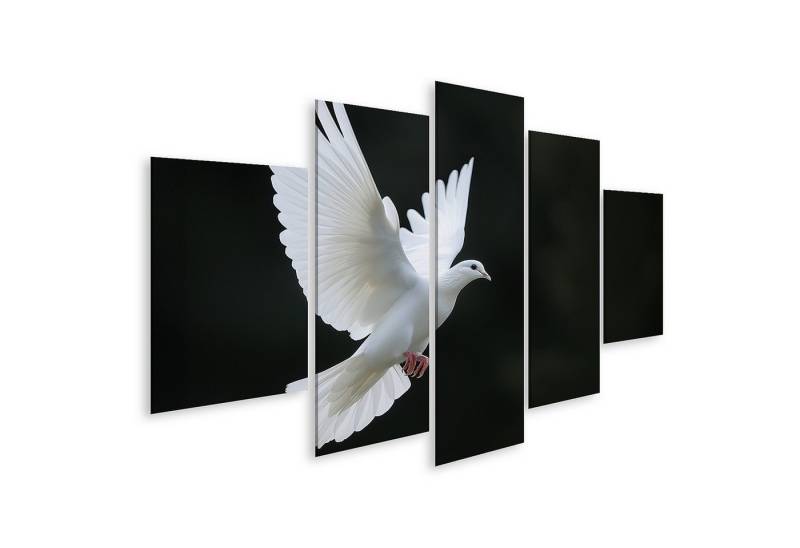 islandburner Leinwandbild Symbol für Liebe und Hoffnung: Flug weiäer Tauben, auf schwarzem Hinte von islandburner
