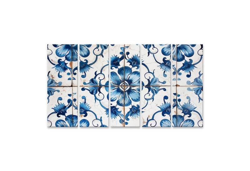 islandburner Leinwandbild Traditionelle Vintage-Fliese mit blauem Azulejos Blumenmuster Badezimm von islandburner