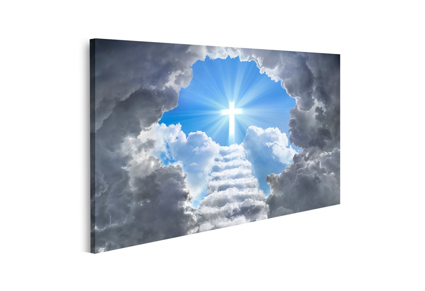 islandburner Leinwandbild Treppe die zu Kreuz Licht Ende Tunnel Wolken Bilder von islandburner