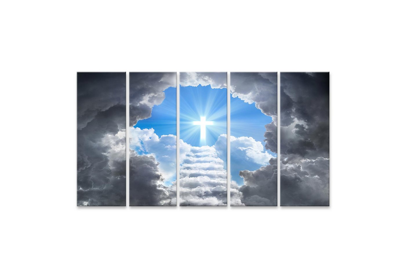 islandburner Leinwandbild Treppe die zu Kreuz Licht Ende Tunnel Wolken Bilder von islandburner