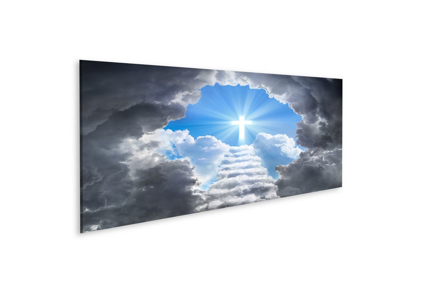 islandburner Leinwandbild Treppe die zu Kreuz Licht Ende Tunnel Wolken Bilder von islandburner