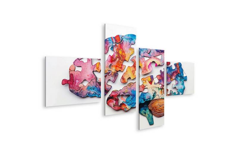 islandburner Leinwandbild Unvollständiges Gehirnpuzzle aus Holz fehlende Teile weißer Hintergru von islandburner