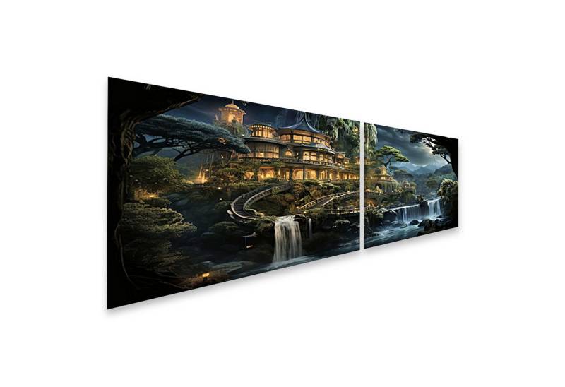 islandburner Leinwandbild Verzaubertes Schloss am Wasserfall in mystischem Wald Wandbild islandburner Leinwandbild Verzaubertes Schloss am Wasserfall in mystischem Wald Wandbild von islandburner