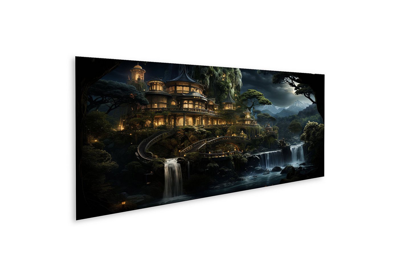 islandburner Leinwandbild Verzaubertes Schloss am Wasserfall in mystischem Wald Wandbild islandburner Leinwandbild Verzaubertes Schloss am Wasserfall in mystischem Wald Wandbild von islandburner