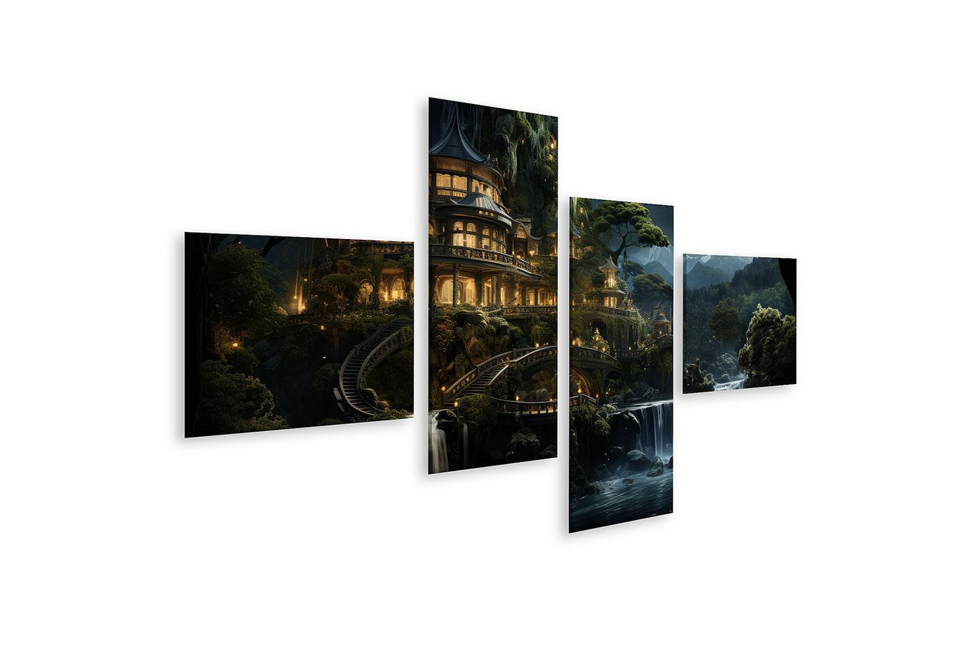 islandburner Leinwandbild Verzaubertes Schloss am Wasserfall in mystischem Wald Wandbild islandburner Leinwandbild Verzaubertes Schloss am Wasserfall in mystischem Wald Wandbild von islandburner