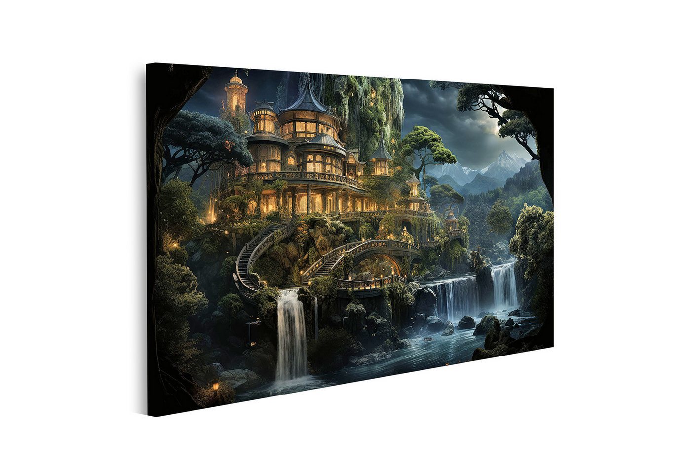 islandburner Leinwandbild Verzaubertes Schloss am Wasserfall in mystischem Wald Wandbild islandburner Leinwandbild Verzaubertes Schloss am Wasserfall in mystischem Wald Wandbild von islandburner