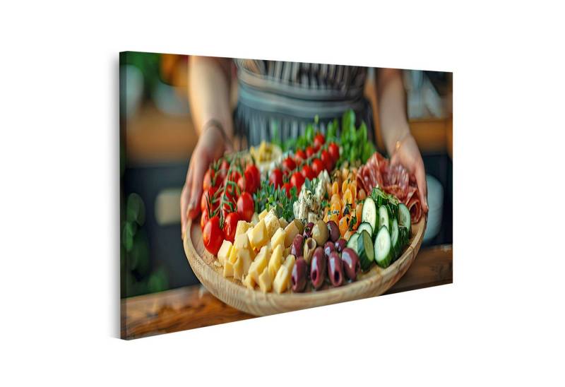 islandburner Leinwandbild Wandbild: Mädchen-Dinner mit stilisierter Darstellung von Teller & Vor von islandburner
