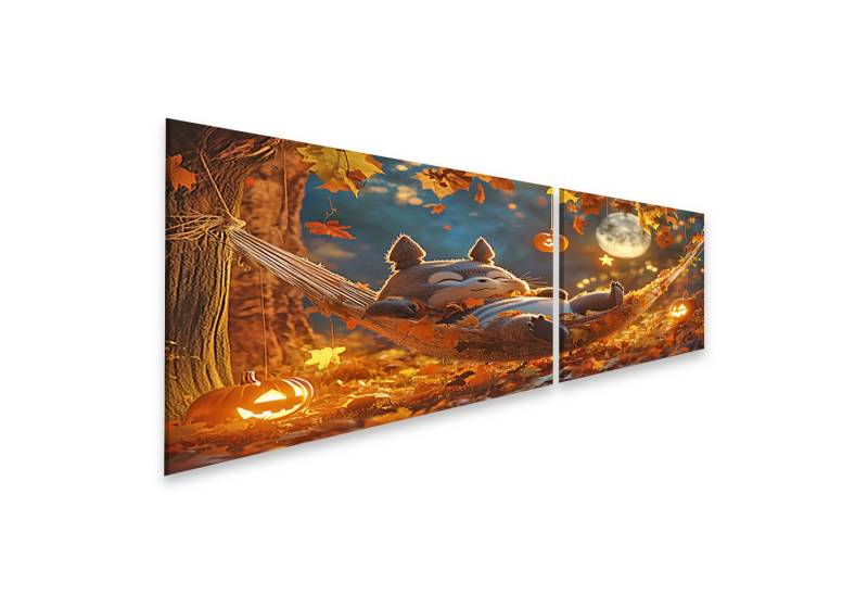 islandburner Leinwandbild Waschbär entspannt in einer Hängematte unter Herbstblättern und Hallo islandburner Leinwandbild Waschbär entspannt in einer Hängematte unter Herbstblättern und Hallo von islandburner