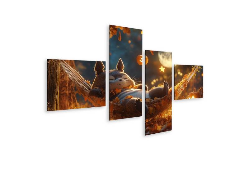 islandburner Leinwandbild Waschbär entspannt in einer Hängematte unter Herbstblättern und Hallo islandburner Leinwandbild Waschbär entspannt in einer Hängematte unter Herbstblättern und Hallo von islandburner