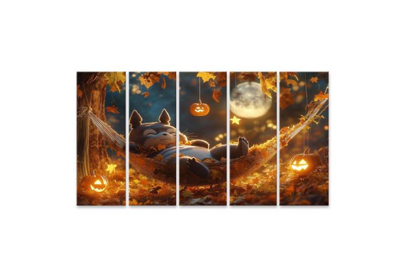 islandburner Leinwandbild Waschbär entspannt in einer Hängematte unter Herbstblättern und Hallo islandburner Leinwandbild Waschbär entspannt in einer Hängematte unter Herbstblättern und Hallo von islandburner