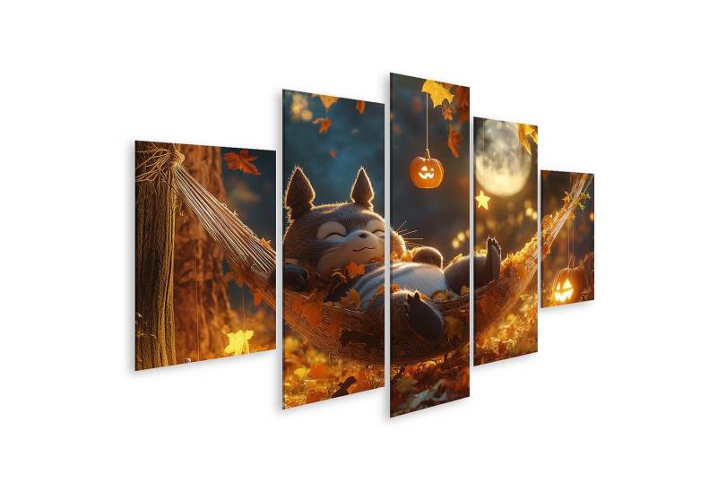 islandburner Leinwandbild Waschbär entspannt in einer Hängematte unter Herbstblättern und Hallo islandburner Leinwandbild Waschbär entspannt in einer Hängematte unter Herbstblättern und Hallo von islandburner