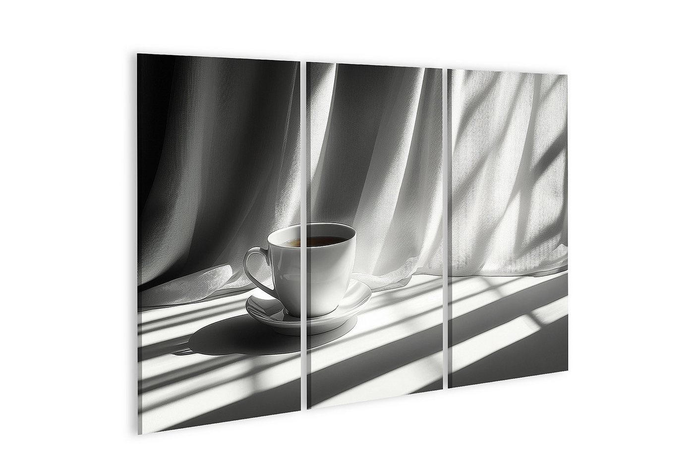 islandburner Leinwandbild Weiße Kaffeetasse auf Unterteller auf Tisch im Sonnenlicht erzeugt we islandburner Leinwandbild Weiße Kaffeetasse auf Unterteller auf Tisch im Sonnenlicht erzeugt we von islandburner