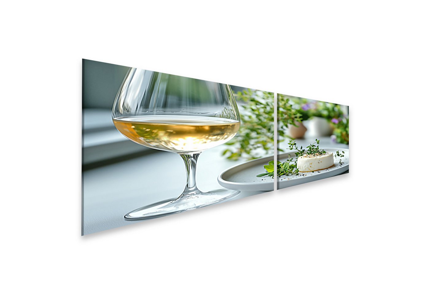 islandburner Leinwandbild Weißwein und Käse auf elegantem Tisch islandburner Leinwandbild Weißwein und Käse auf elegantem Tisch von islandburner