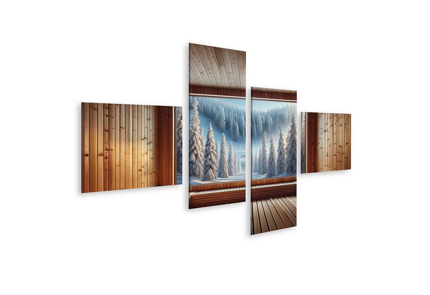 islandburner Leinwandbild Winterwunderland durch das Fenster einer gemütlichen Holzsauna islandburner Leinwandbild Winterwunderland durch das Fenster einer gemütlichen Holzsauna von islandburner