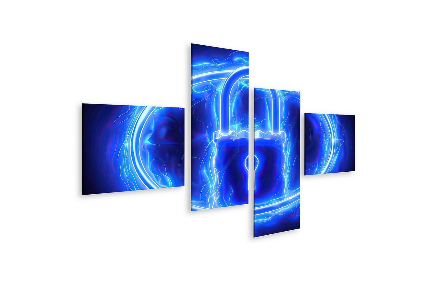 islandburner Leinwandbild Wirbelnde blaue Neonlinien bilden energetisch ein Vorhängeschloss Heim islandburner Leinwandbild Wirbelnde blaue Neonlinien bilden energetisch ein Vorhängeschloss Heim von islandburner