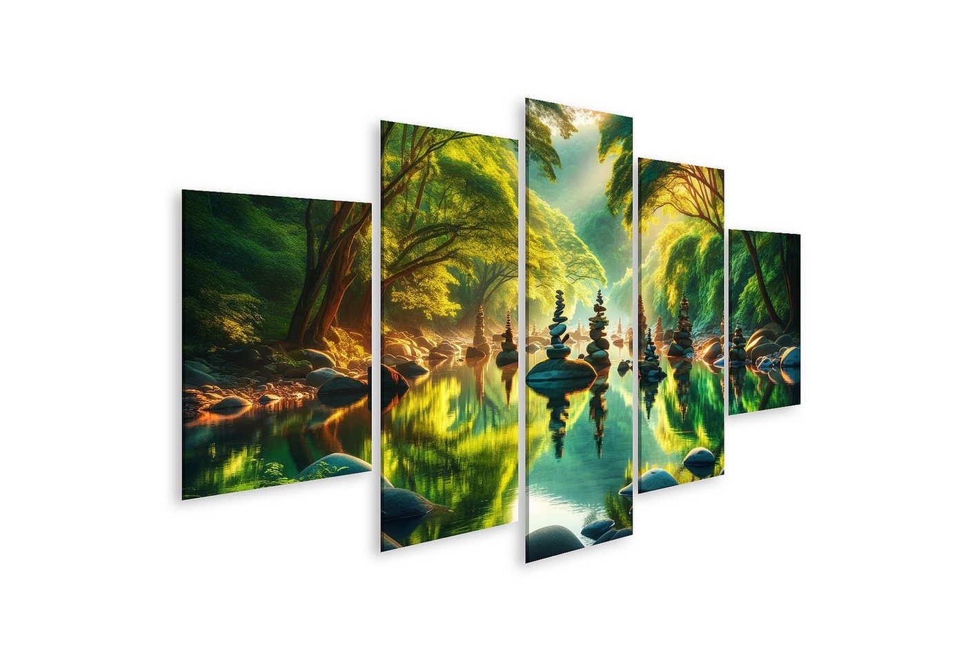 islandburner Leinwandbild Zen Meditation Natur Flüstern der Flusssteine - Spiegelung im Morgenta von islandburner