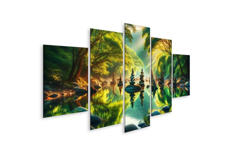 islandburner Leinwandbild Zen Meditation Natur Flüstern der Flusssteine - Spiegelung im Morgenta von islandburner