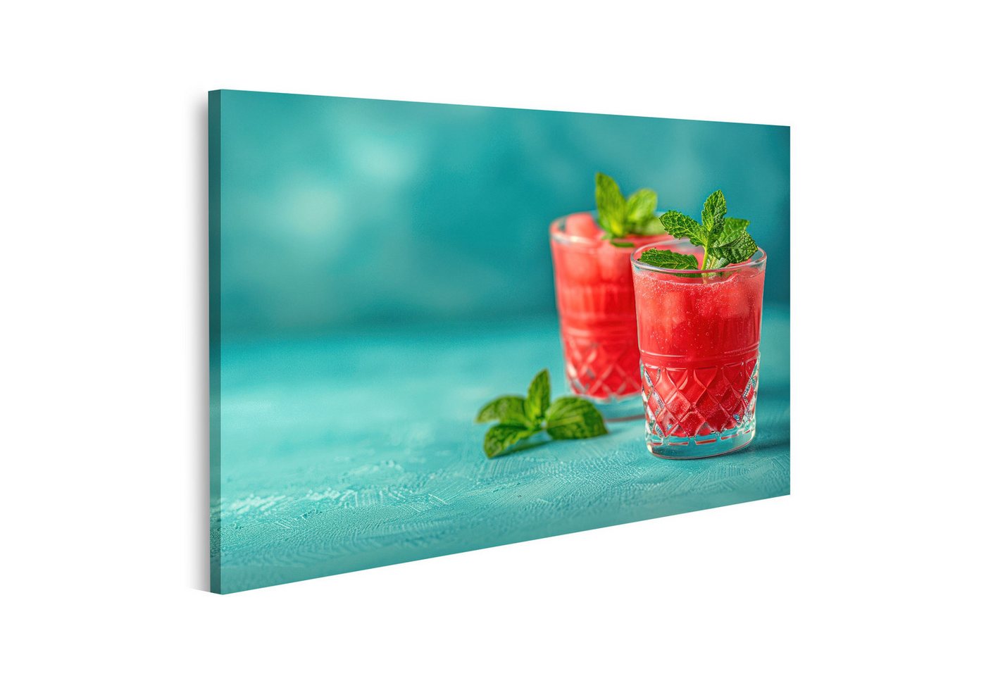 islandburner Leinwandbild Zwei erfrischende Gläser Wassermelonensaft, verziert mit frischer Minz von islandburner